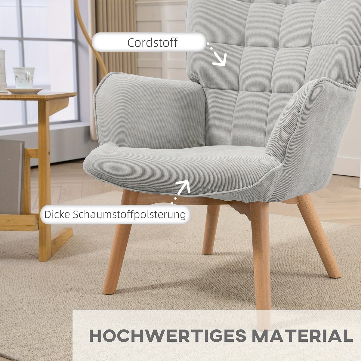 Fauteuil – Loungestoel – Leunstoel – Relaxstoel – Zitzak – Grijs – Corduroy – Met Voetenba