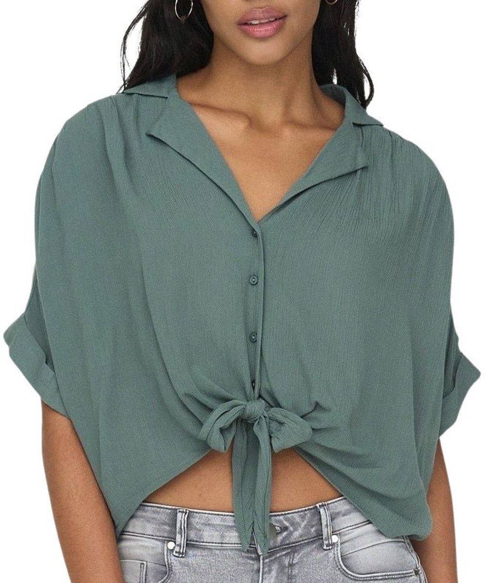 ONLY ONLPAULA LIFE S/S TIE SHIRT WVN NOOS Dames Blouse - Balsam Green