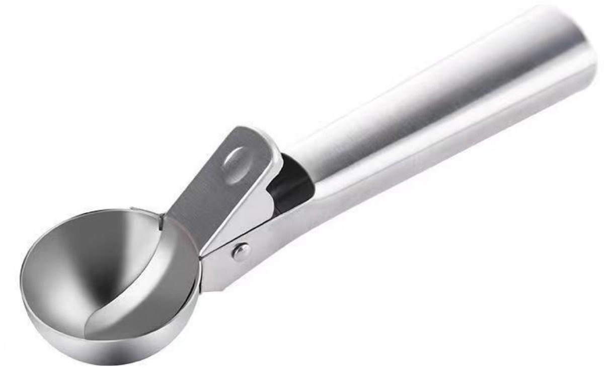 Hoogwaardige ijsschep met trekker, gemaakt van roestvrij staal en robuust metaal, vaatwasmachinebestendig, perfect voor het maken van bevroren yoghurt, gelato, ijscoupes, enz., 50 mm zilverkleurig.