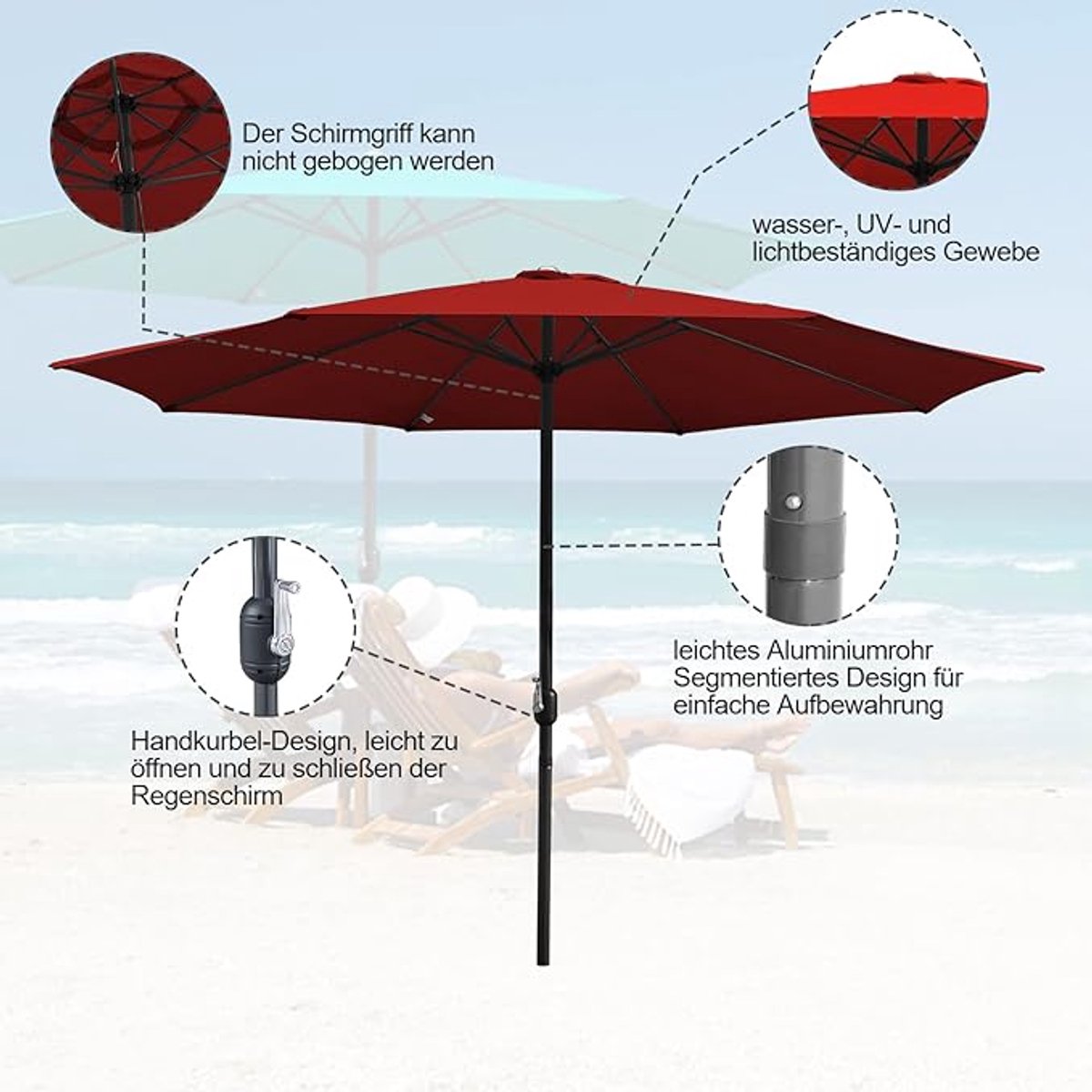 Tuinparasol Bellavero 2 x 3 m met LED – Grote Rechthoekige Zonneparasol met Verlichting, 30° Kantelbaar, UV-Bescherming, Polyester 180 g/m² – Parasol voor Tuin, Terras, Strand en Horeca – Bellavero
