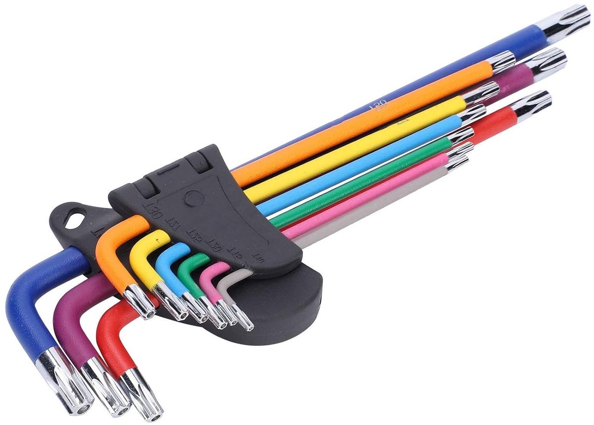Set van 9 Super Lange Stervormige Inbussleutels in Meerdere Kleuren voor Reparatie en Onderhoud van Handgereedschap en Aandrijfsockets