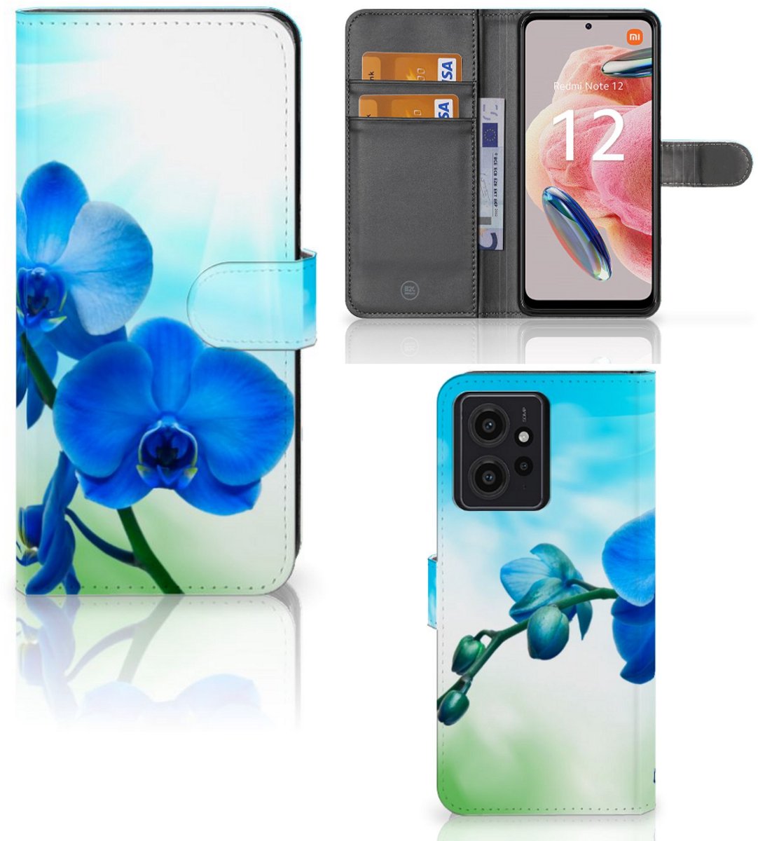 Book Case voor Xiaomi Redmi Note 12 4G Hoesje Orchidee Blauw - Cadeau voor je Moeder