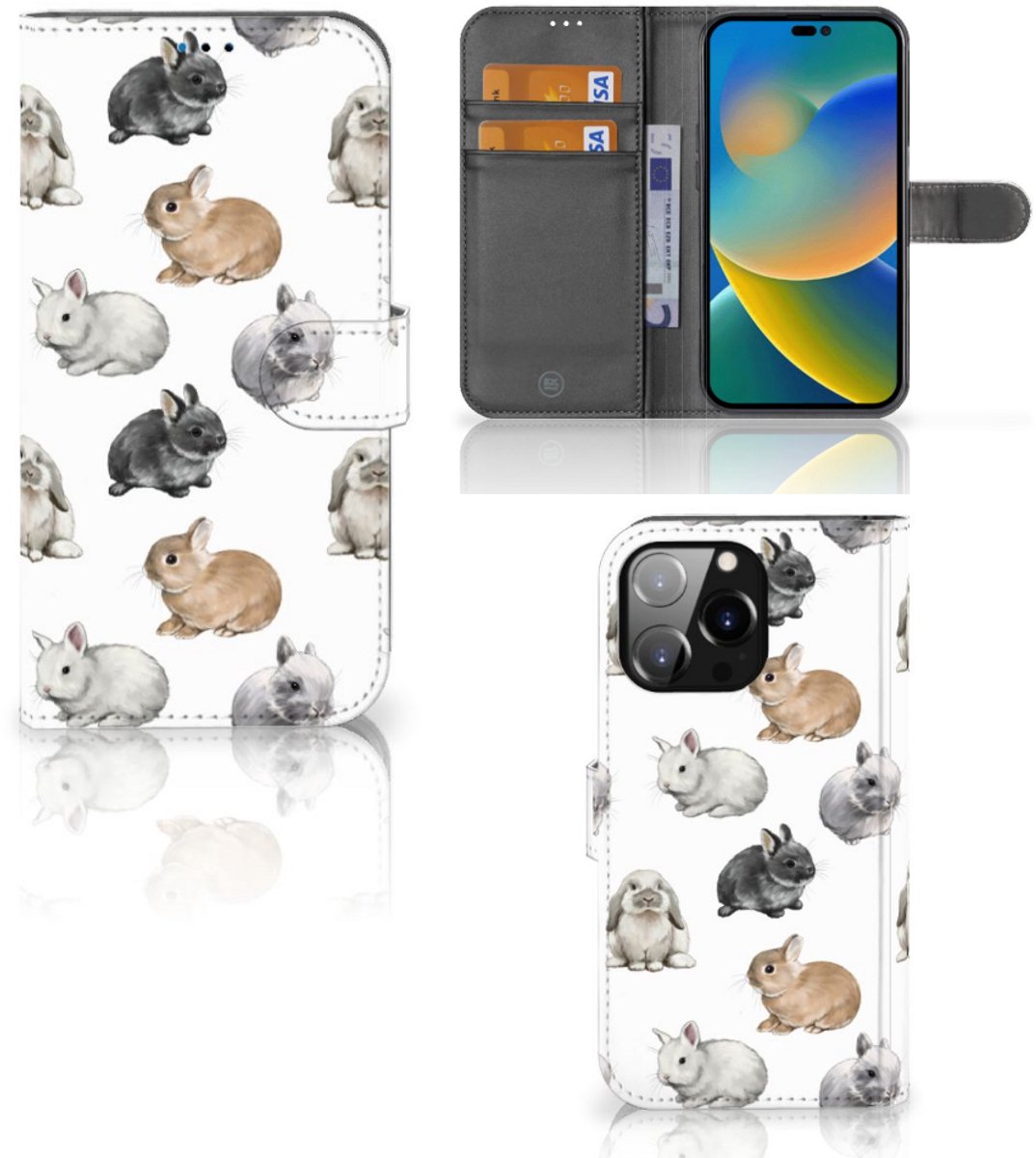 Telefoonhoesje met Pasjes voor iPhone 14 Pro Max Konijntjes