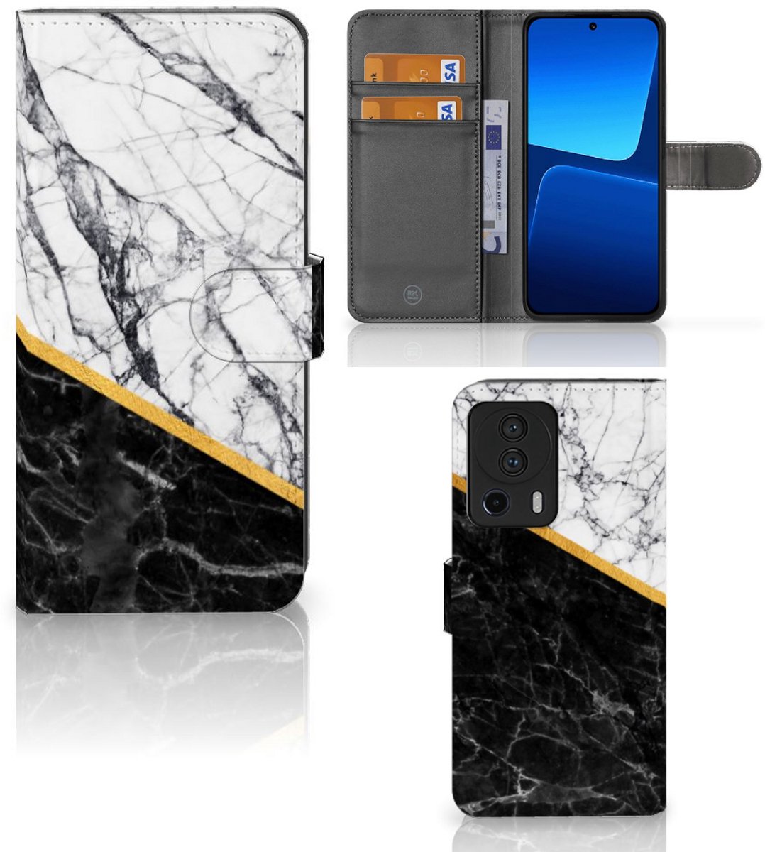Xiaomi 13 Lite Bookcase Marmer Wit Zwart - Origineel Cadeau Man
