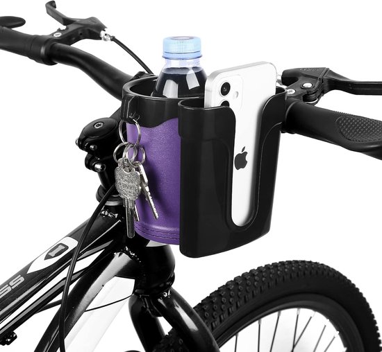 Fiets Bekerhouder - Fleshouder Stuur - Drinken Onderweg - 3-in-1 met Telefoonhouder - Verstelbare Clip - Zwart Paars — afbeelding 5