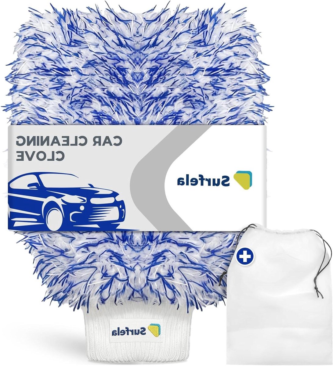 Microfiber washandschoen - Autowashandschoen lakvriendelijk - Auto reinigen - Krasvrij en zacht - 19 x 23 cm - Blauw