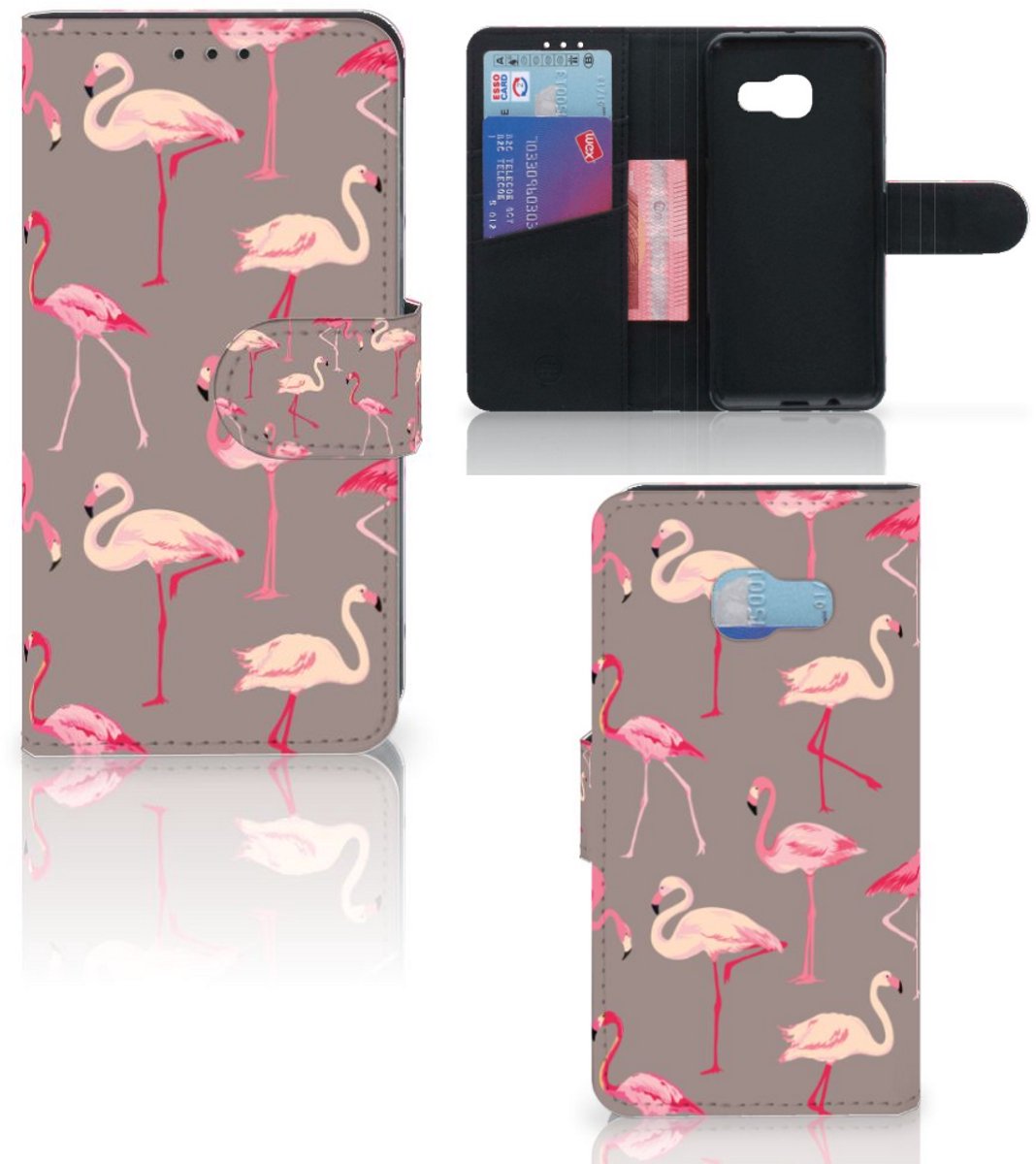 Samsung Galaxy A3 2017 Telefoonhoesje met Pasjes Flamingo
