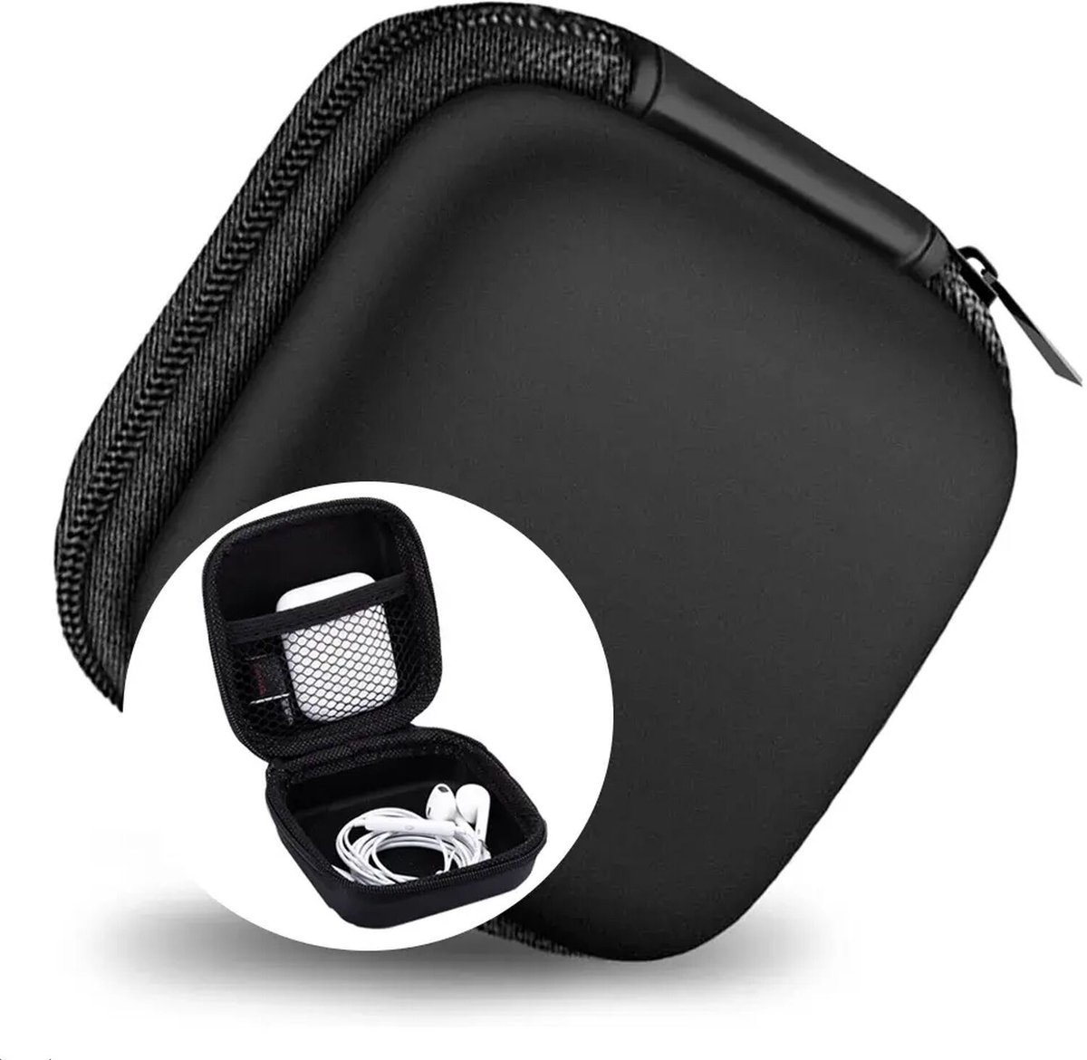 Universeel Hoesje voor Oordopjes | Tasje | Pouch | Reistas | Etui | Past in broekzak | Geschikt voor AirPods, Buds, draadloze en bedrade oortjes | Kabel Hoesje | Zwart