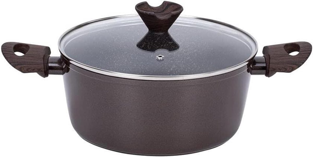 Braadpan met deksel - Kookpan Sauspan - Gezond Koken - Marmer Anti-aanbaklaag - 20 cm - Bruin