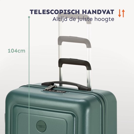 Telescopisch handvat van een donkergroene koffer, 104cm.