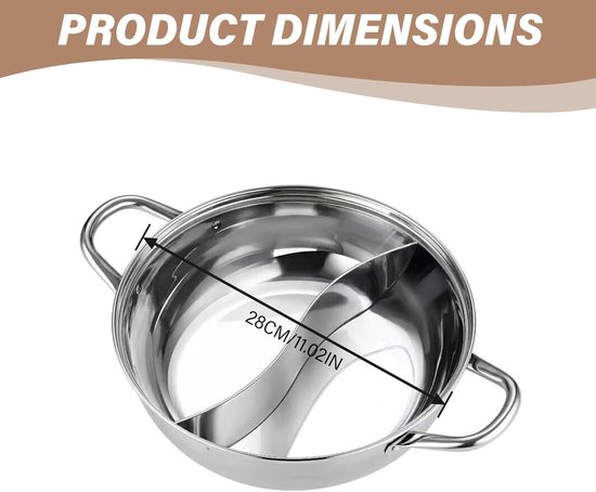 RVS Hete Pot - Hotpot met verdeler - Gezellig eten - Dubbele bouillon koken - 28 cm - Zilver — afbeelding 5