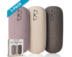 Boncy® Brillenkoker Hard Case - 3-pack Brillenkokers voor meerdere Brillen - Brillendoos Brillenetui Brillenhoes - Bril Etui Dames Heren en Kinderen Kind - Brillenzakje Opbergbox Zonnebril Koker - Groot Brilhoesje Briletui Hoesjes Auto Opbergen