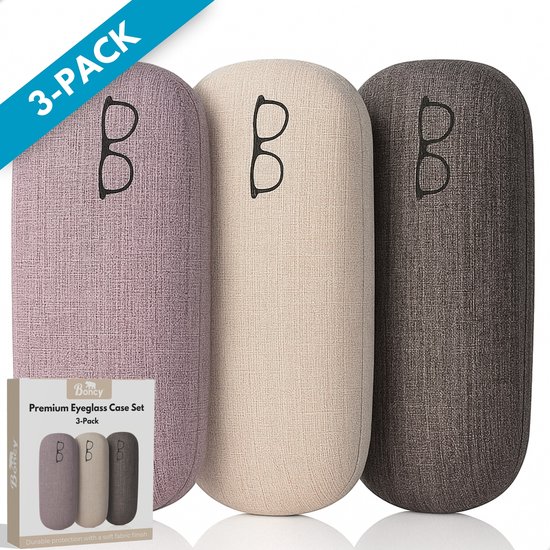 Boncy® Brillenkoker Hard Case - 3-pack Brillenkokers voor meerdere Brillen - Brillendoos Brillenetui Brillenhoes - Bril Etui Dames Heren en Kinderen Kind - Brillenzakje Opbergbox Zonnebril Koker - Groot Brilhoesje Briletui Hoesjes Auto Opbergen