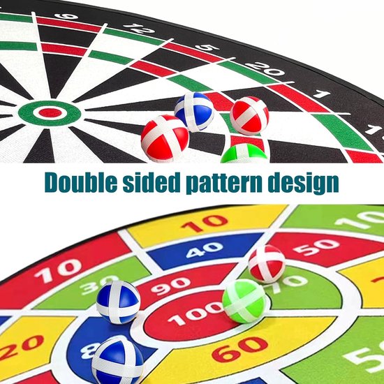 Dubbelzijdig dartbord set - dartspel voor buiten - verjaardagsgeschenken - feestspellen - 6 plakkerige ballen - 6 darts — afbeelding 3