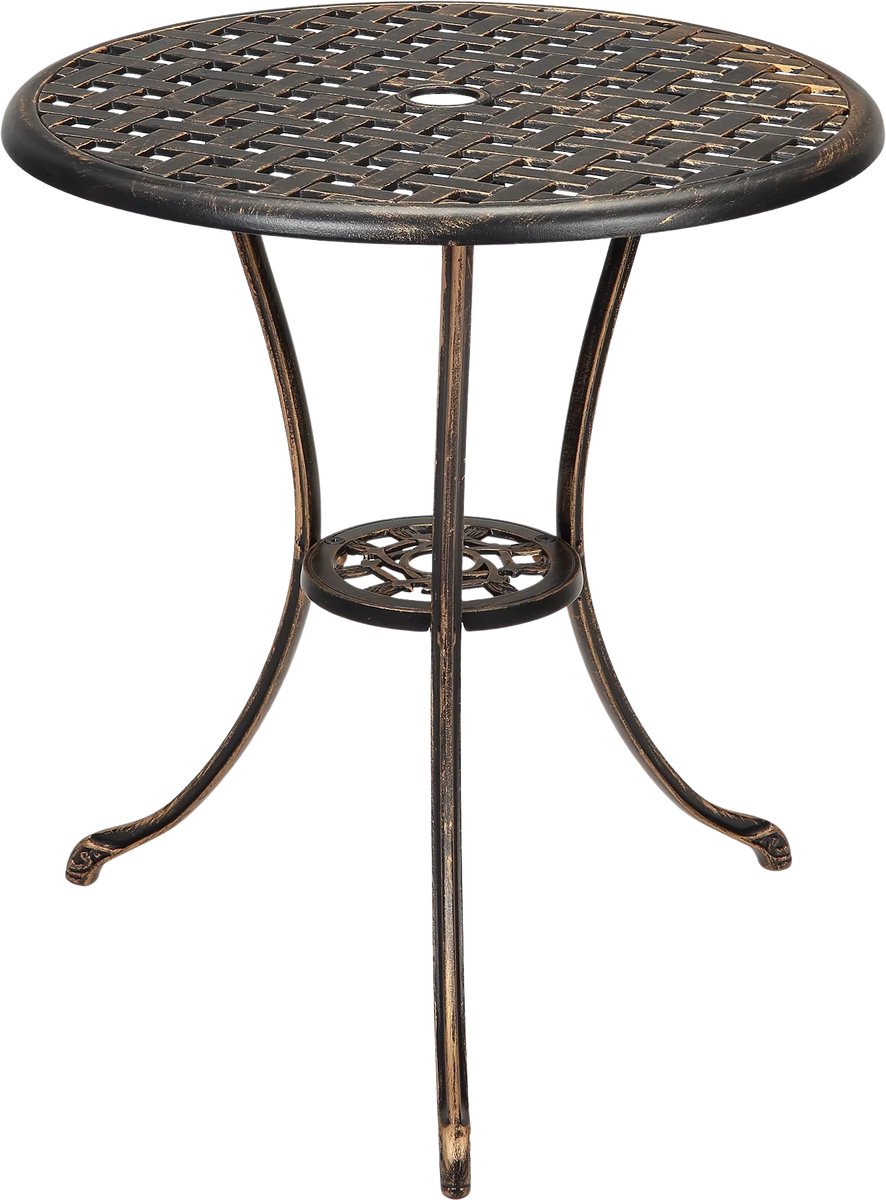 Bistrotafel 60 cm - Aluminium Tuintafel met Parasolgat - Bruin