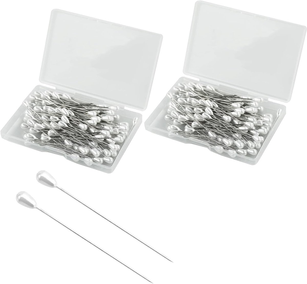 200 Stuks Boutonnière Pins met Doos, Lange Corsage Spelden voor Bruidsboeketten, Naaien en Creatieve Projecten, 5 cm Teardrop Parels