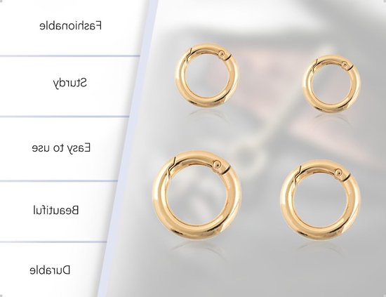 16 Stuks Karabijnhaken voor Doe-Het-Zelf Handwerk, Sleutelringen en Tassenaccessoires met Kliksluiting (Goud, Rond) van Merkloos — afbeelding 3