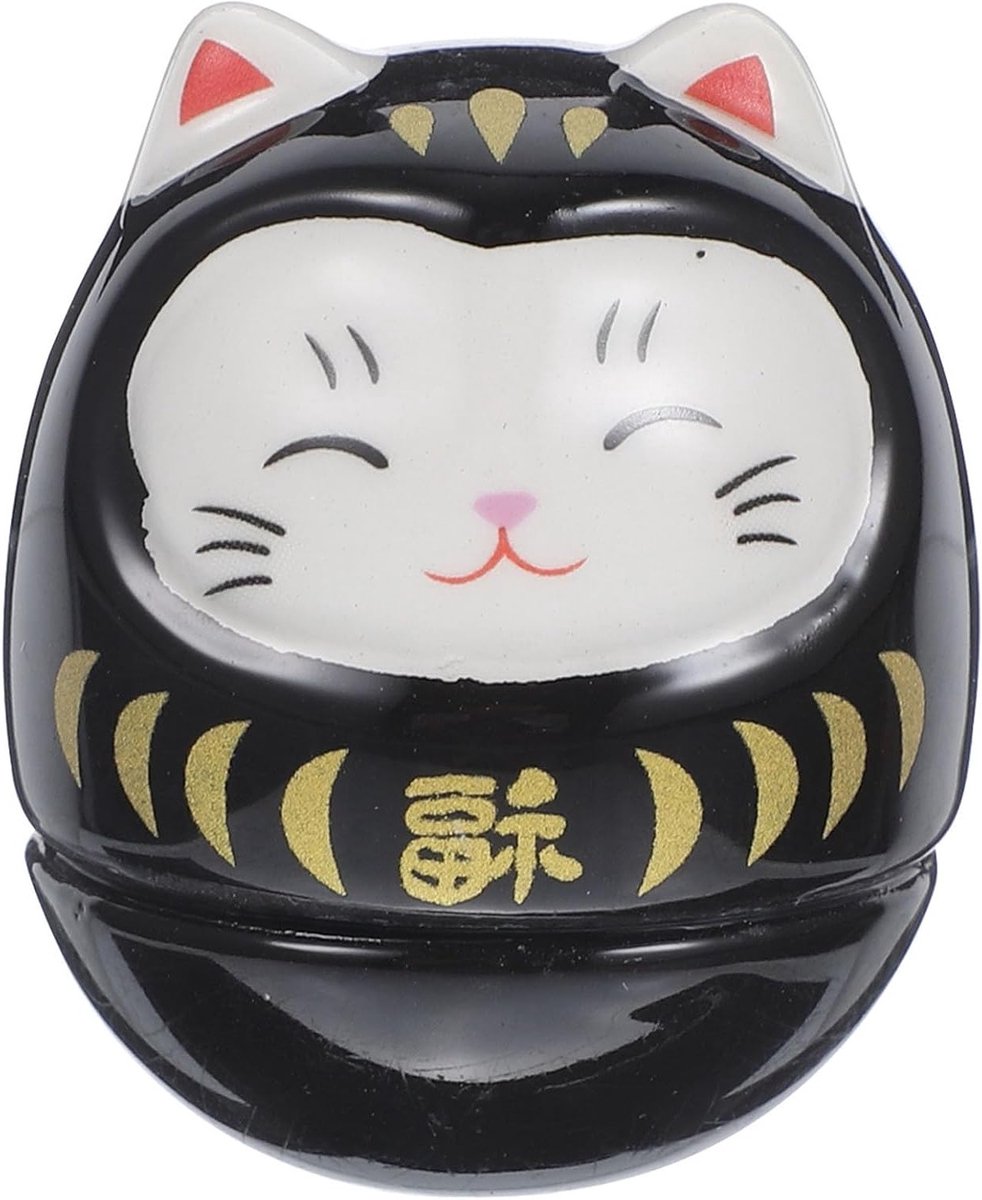 Dharma Gelukscharme Kat Fengshui Beeldje - Daruma Kat Statue voor Geluk en Zen Sfeer in Huis