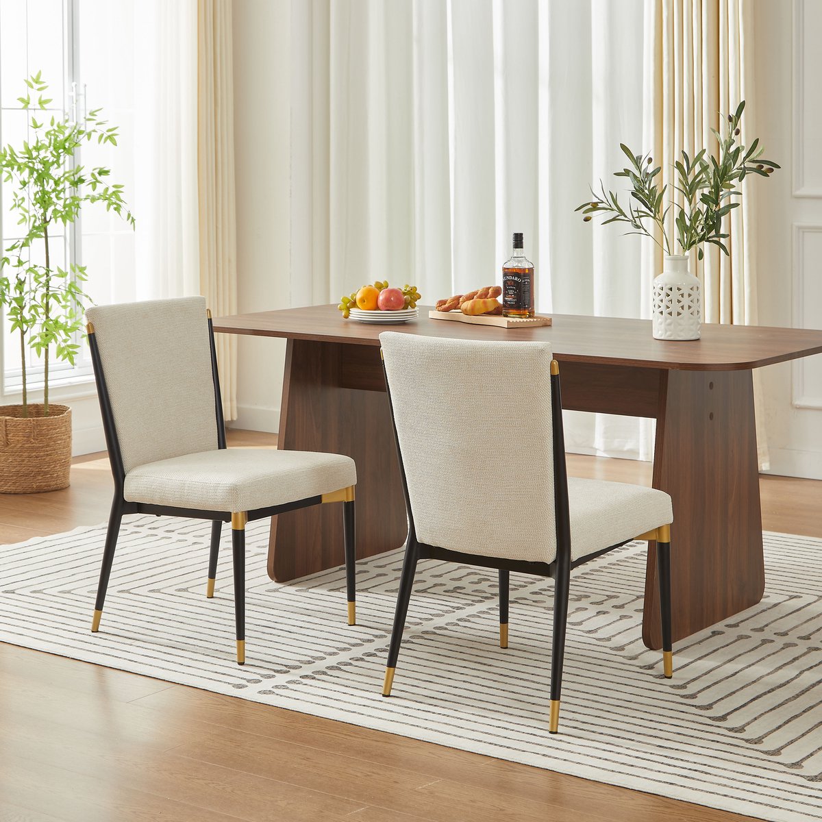 MODFU Eetkamerstoelen Set Van 2 - Verstelbare Stoelpoten - Scandinavisch - Voor Eethoek - Stof - Beige
