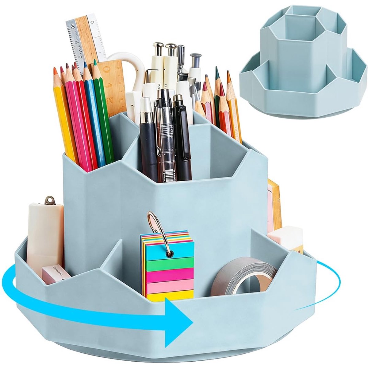 LIVIA HOME- Pennenhouder Draaibaar 360° - Bureau Organizer - 9 Vakken - Grote Capaciteit - Multifunctioneel - Geschikt voor Kantoor/School