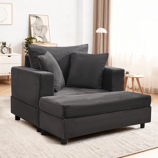 MODENUIT Chaise Longue - Voetsteun en Opbergruimte - Voor Woonkamer en Slaapkamer - Hout en Metaal - Grijs