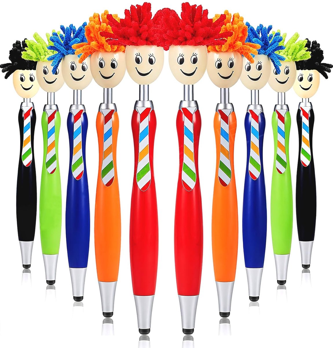 Dailygoods- Balpen 10 Stuks - Grappige Clown - Styluspen - Dweilpen - Microvezel Schermreiniger - ABS Materiaal - Verschillende Kleuren