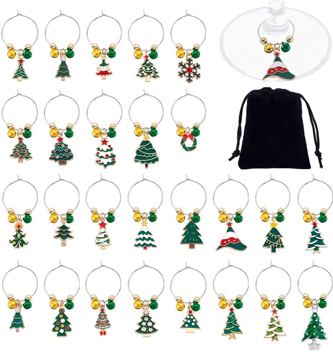 Dailygoods - Set van 26 Kerstwijnbedels voor Glazen Identificatie