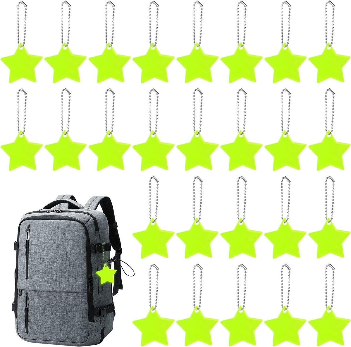 Veiligheidsreflectoren Set van 28 Stuks, Stervormige Reflecterende Hangers met Kettingen, Hoogzichtbare Waterdichte Sleutelhangers voor Fietsen en Schooltassen