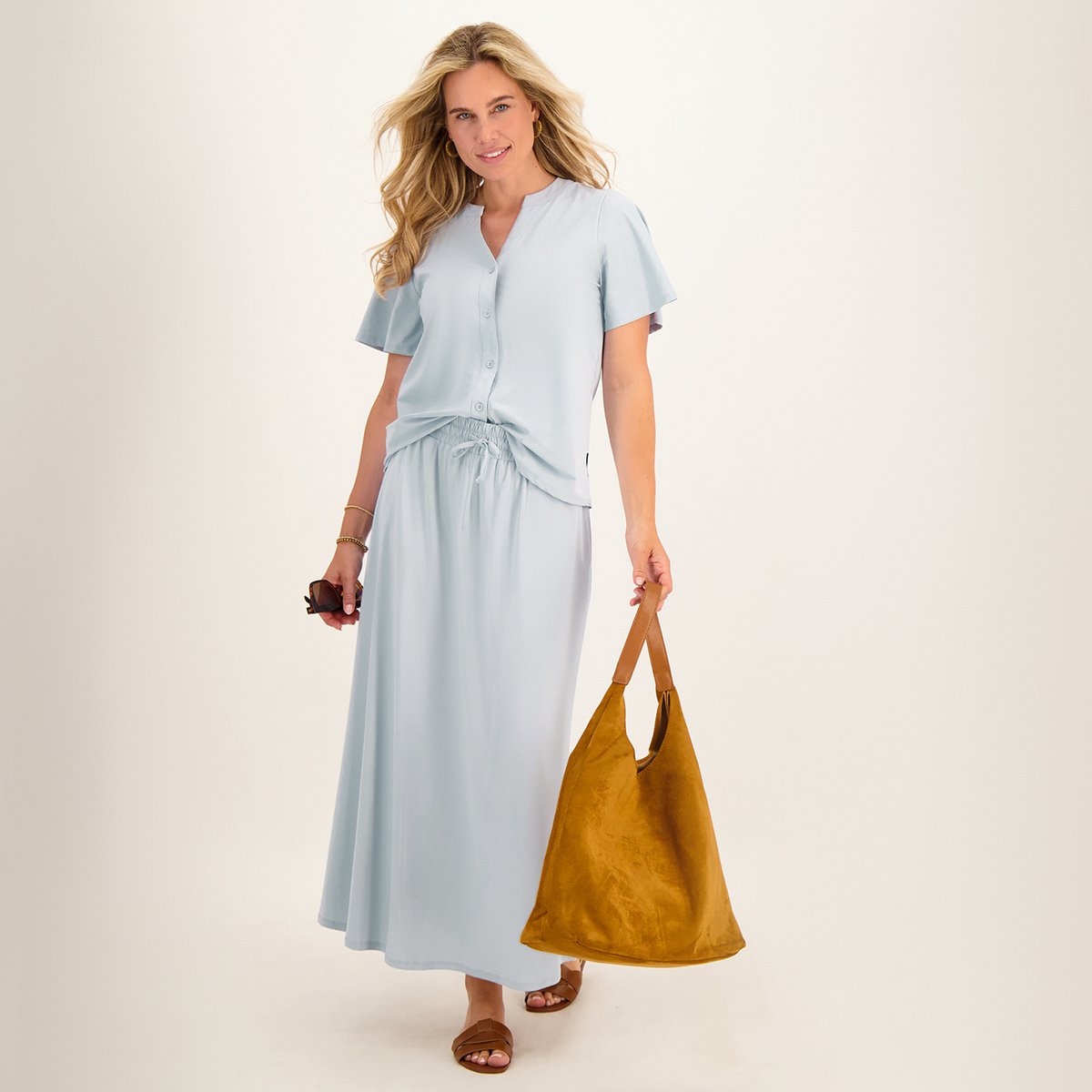 Je m'appelle Travelstof Dames Rok Met stretch - Blauw - Maat L