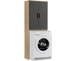 Wasmachinekast - Opbergkast - Ruimte Benutten - Verstelbare Legplanken - 180x65x34 cm - Eiken-zwart