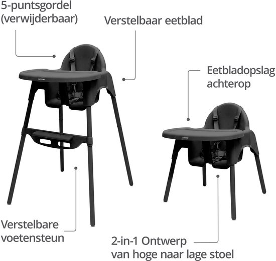 LUVION® Essential 2-in-1 Kinderstoel - Groeit mee van baby tot peuter - Zwart van Luvion — afbeelding 5