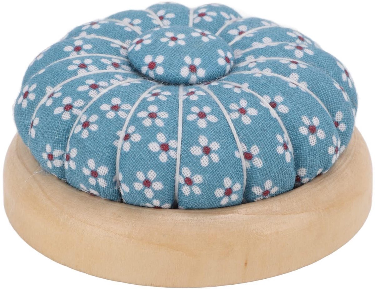 Dailygoods- Speldenkussen Pompoenvorm - Houten Basis - Naaidoos - Naaldenhouder - Spelden - Eenvoudig te Dragen - Naaldkussen