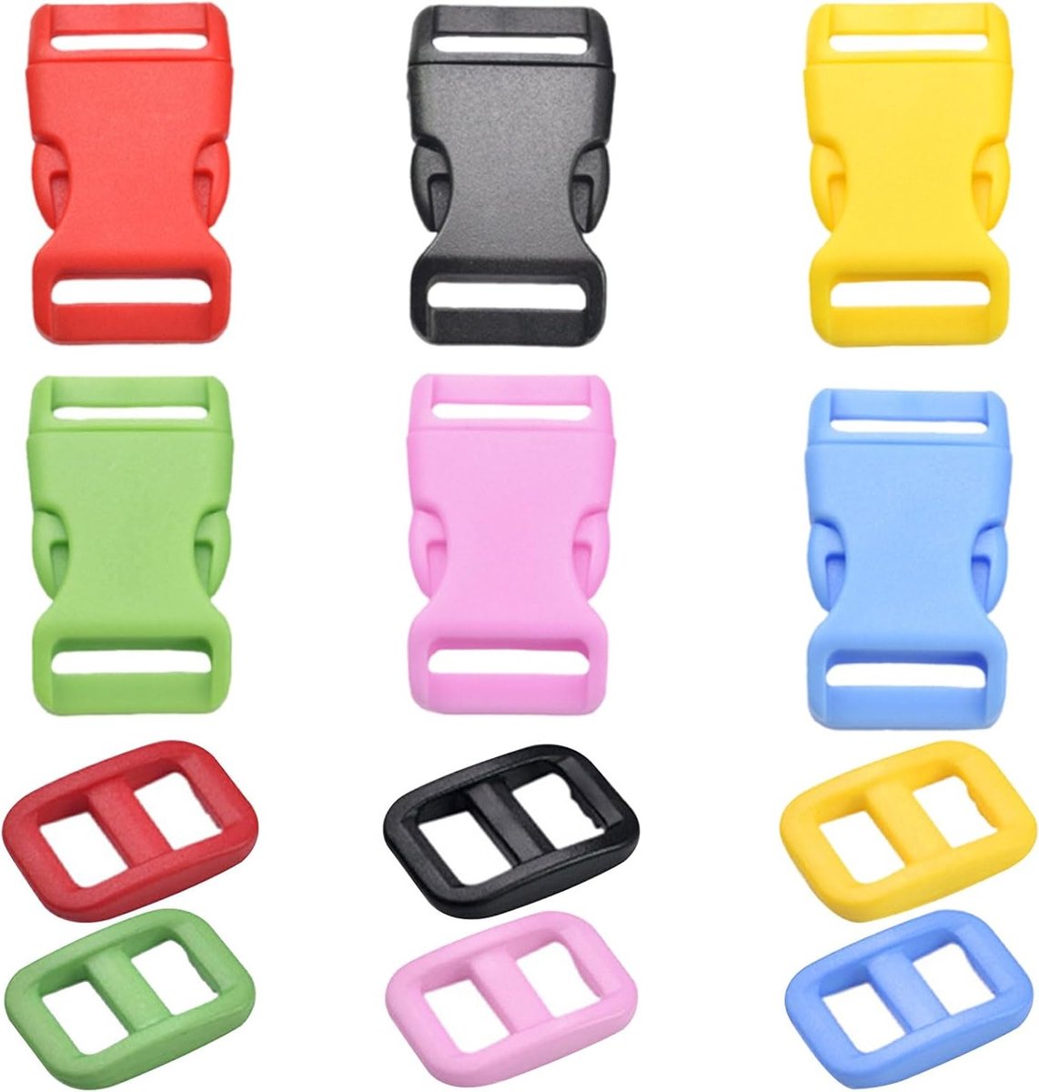 Set van 120 Plastic Mini Gespen, Snelsluiting, Zijsysteem, Ontgrendelbare Clips met Rechthoekige Sliding Buckles voor Armbanden, Hondenhalsbanden en DIY-projecten, 29 x 15 mm