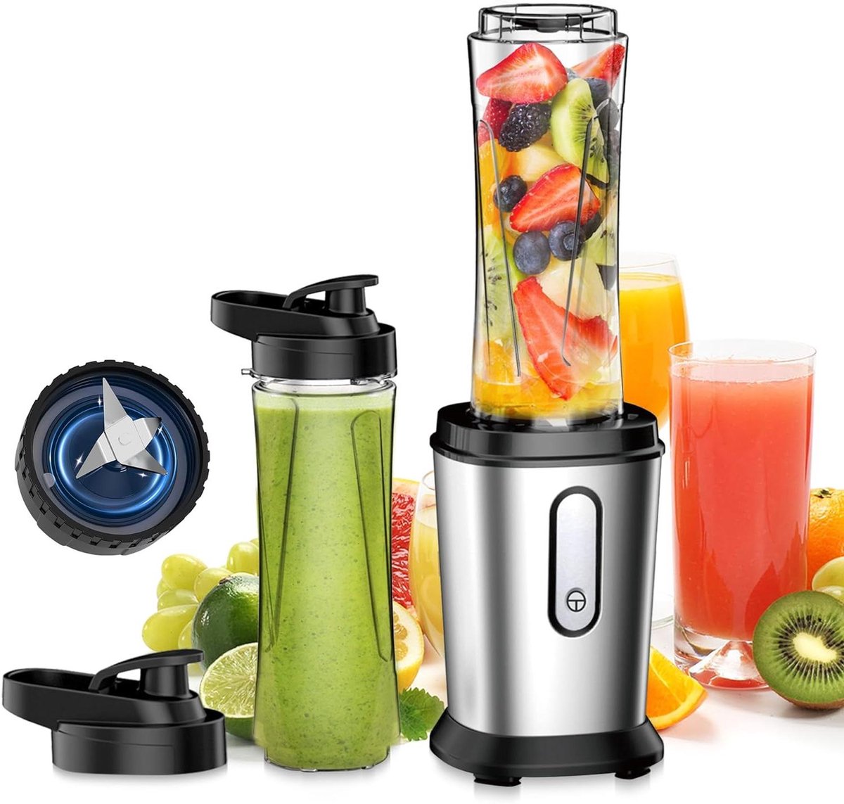 Krachtige Blender - Mini Mixer - Snelle Smoothies Maken - 4 Roestvrijstalen Bladen - 2 x 600 ml Flessen