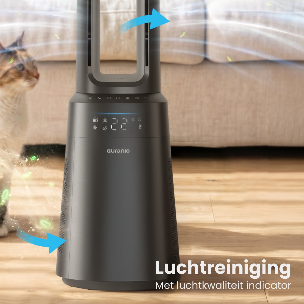 Auronic Torenventilator - Bladeless Model 2 in 1 - Luchtreiniger met HEPA-filter - Ventilator - 10 Standen - Afstandsbediening - 105 cm - Lichtgrijs — afbeelding 4