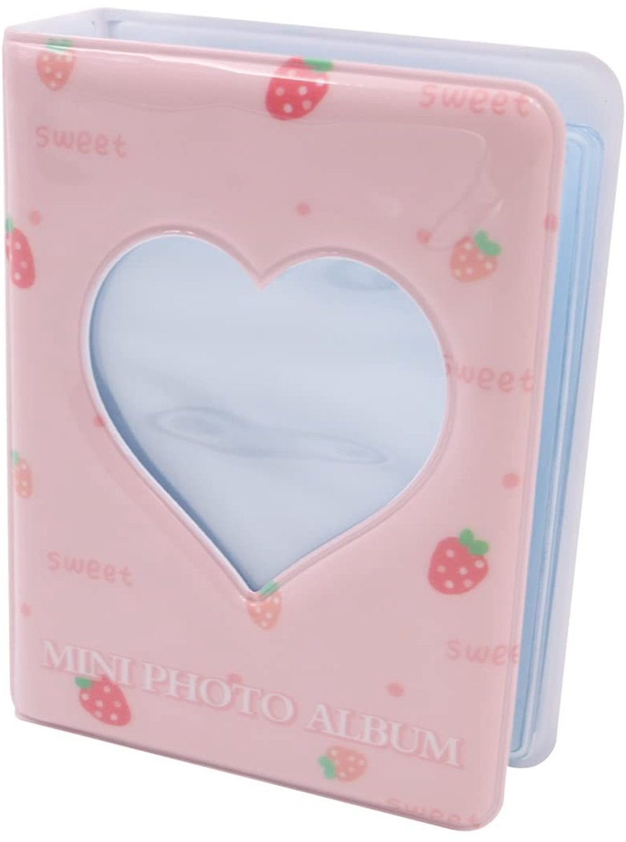 Dailygoods- Fotoalbum Mini - Roze Aardbei - Instapfotoalbum - 3 Inch - Hoogwaardig PVC - 11x8x2.5cm - Voor Foto's en Kaarten - Fotoboek