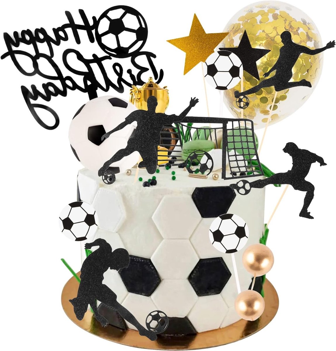 Voetbal Taartdecoratie Set - 34 stuks - Verjaardagstaart Decoratie - Voetbalfeest & Sportfeest Decoraties