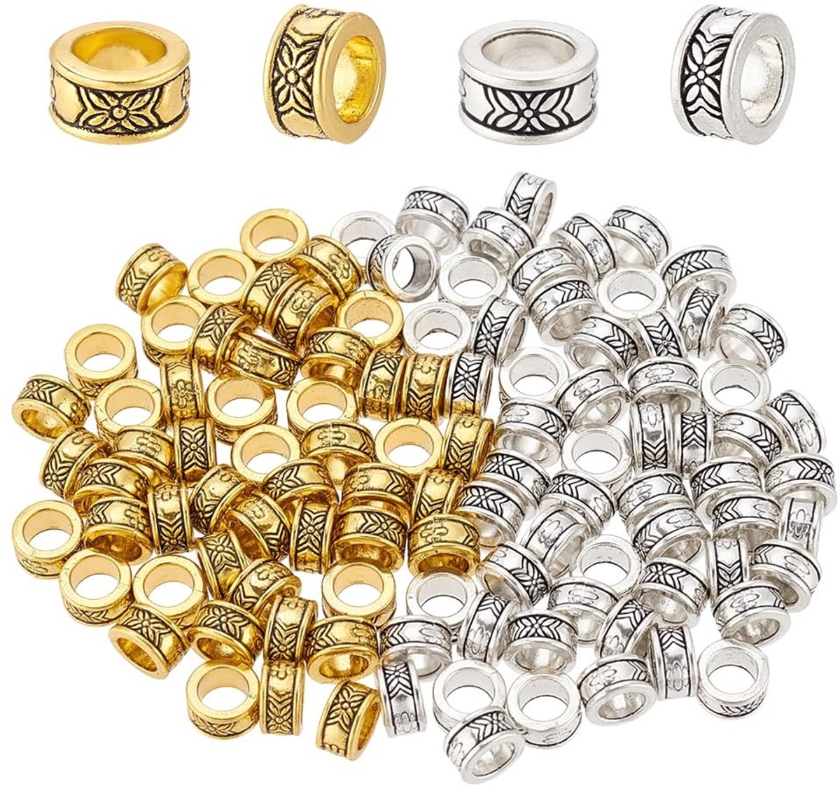 Dailygoods- Kralen 150 stuks - Legering 8 mm - Sieraden maken - Armbanden/Halskettingen - Gat 5 mm - Antiek zilver/goud - Spacer Kralen