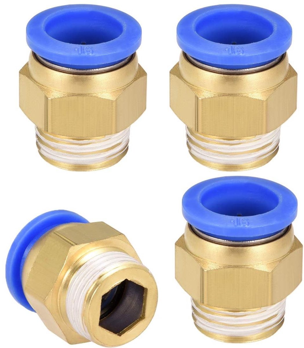 Dailygoods- Snelkoppeling 16 mm - Pneumatische Connector - G1/2 Mannelijke Draad - Gereedschapsvrij - Messing/Kunststof - Totale Lengte 30 mm - Pneumatische Fitting