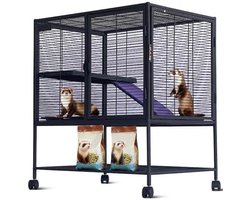 Grote metalen hamsterkooi met glijbaan – 86 cm hoge kooi met meerdere verdiepingen, uitneembare bak en opbergrek – afmeting 61 x 43 x 86 cm