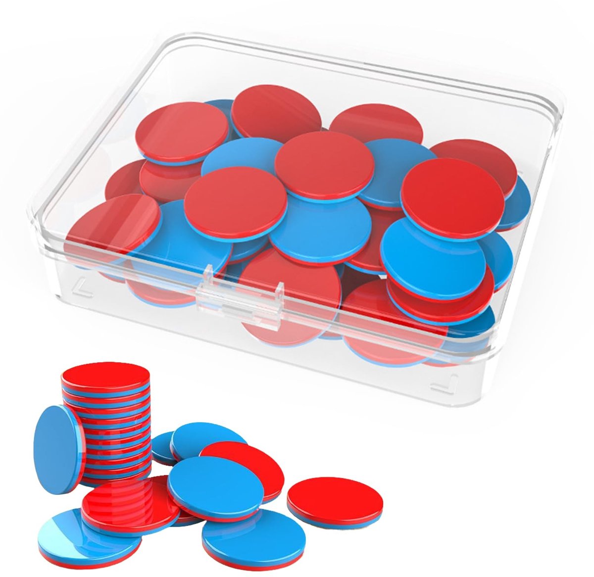 Dailygoods- Reversibele Platen 50 Stuks - Rood/Blauw - Wiskunde Hulp - Telchips - Opbergdoos - Visuele Leerhulp - Telplaatjes