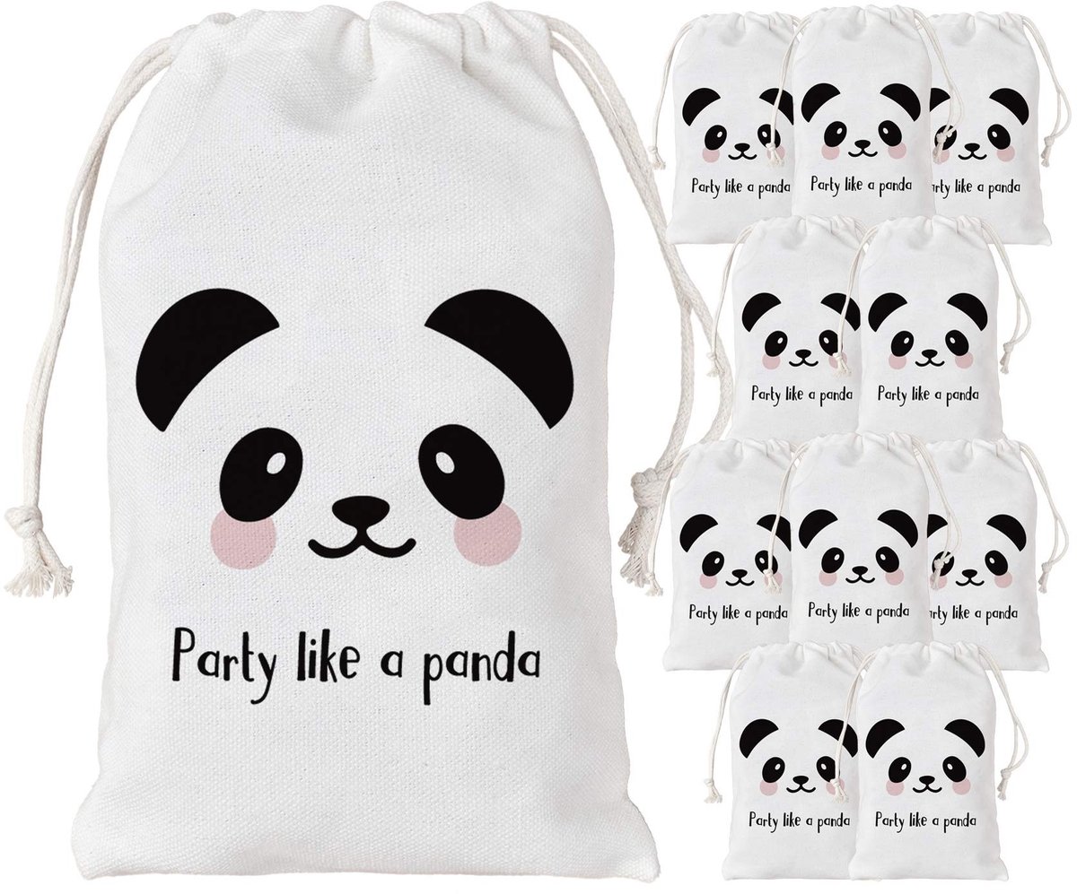 Dailygoods- Feestzakken 12 Stuks - Panda Snoepzakjes - Baby Shower Decoraties - Verjaardagsfeest Supplies - Uniek Ontwerp - 5 x 8 Inch - Traktatietassen