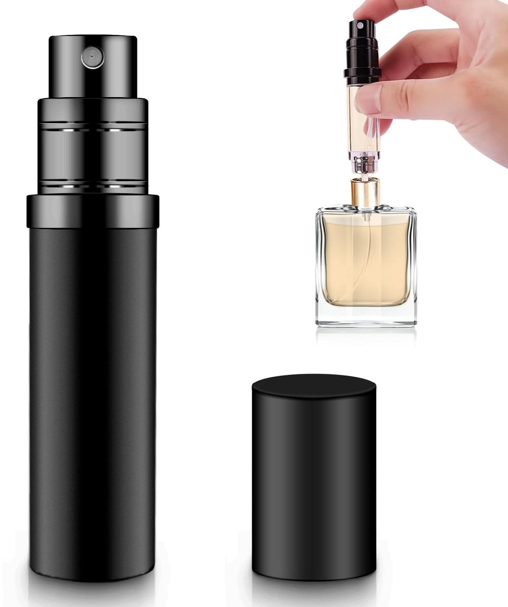 Dailygoods- Parfumverstuiver 5 ml - Navulbaar - Mini-spuitfles - Draagbaar - Aluminium - Zwart - Parfumfles