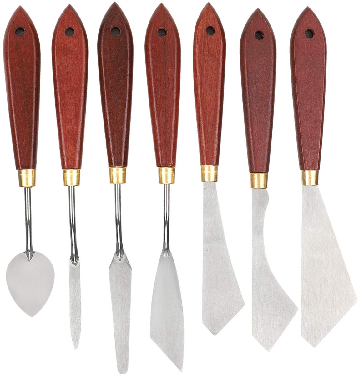 Dailygoods- Verfmes Set 7-Piece - Roestvrij Stalen Paletmes - Flexibele Blad - Houten Handvat - Kunst Schilderen - Duurzaam en Comfortabel
