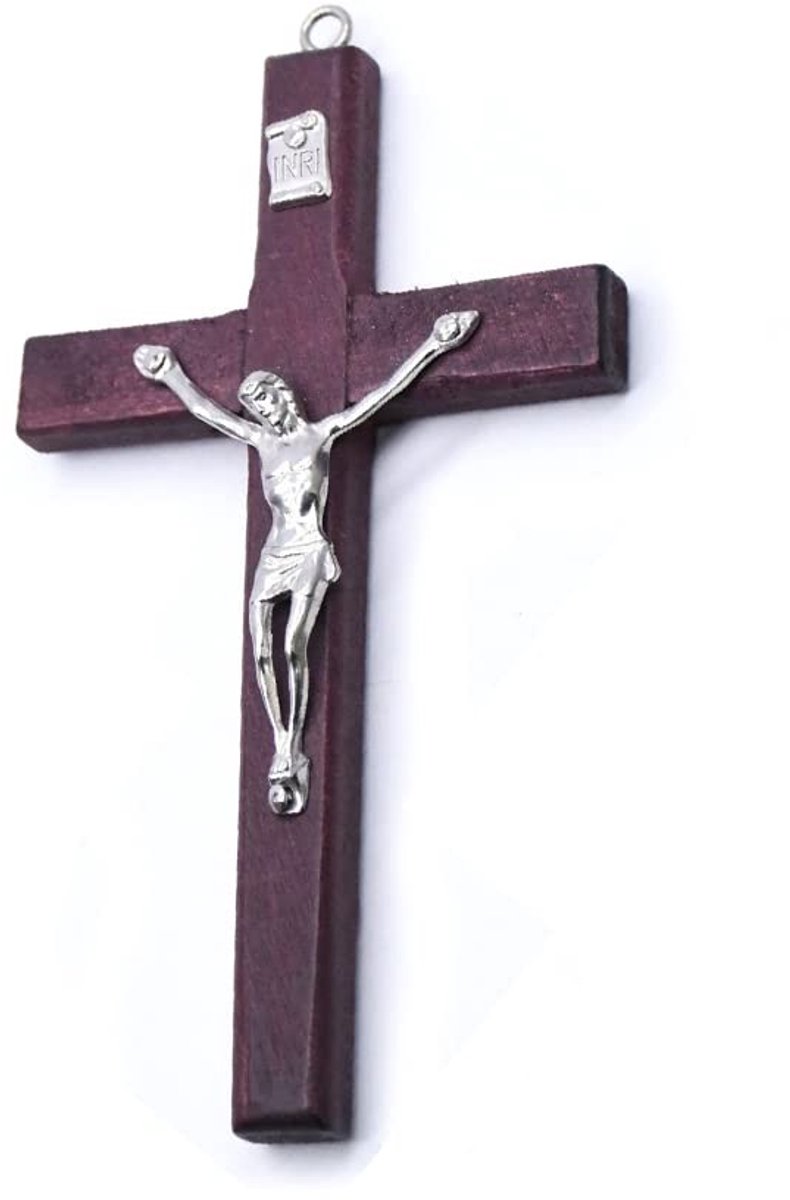 Dailygoods- Wandkruis Vintage Houten - Christelijke Kruishanger - Gebedsdecoratie - Wanddecoratie - Figuur Jezus Christus - Uniek Design - Kruisbeeld