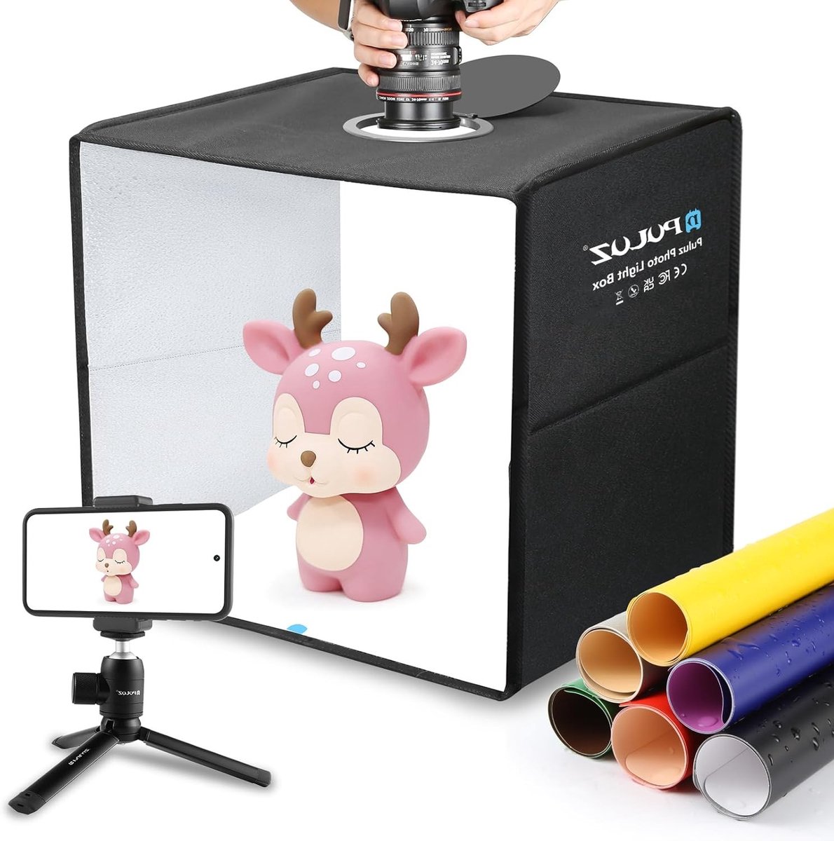 Professionele Fotostudio Lichtdoos 40cm - Draagbare Opvouwbare Fototent met Dimbare Ring LED Verlichting en 12 Achtergronden in Verschillende Kleuren