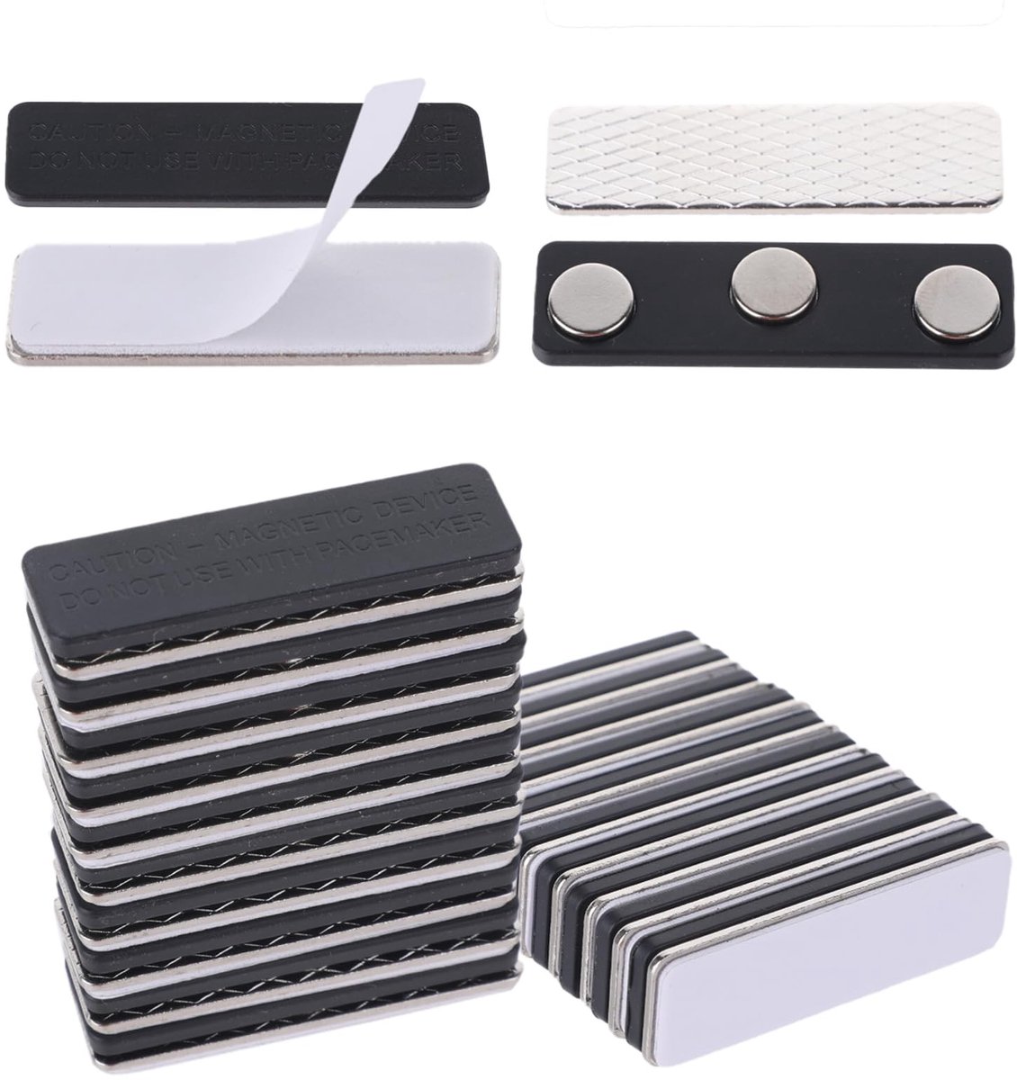 Jhubersproducts - Magnetische Naamplaat Houder - 10 Stuks - Sterke Magneten voor Identiteitskaarten - Zwart - Zelfklevend - Ideaal voor Professionele