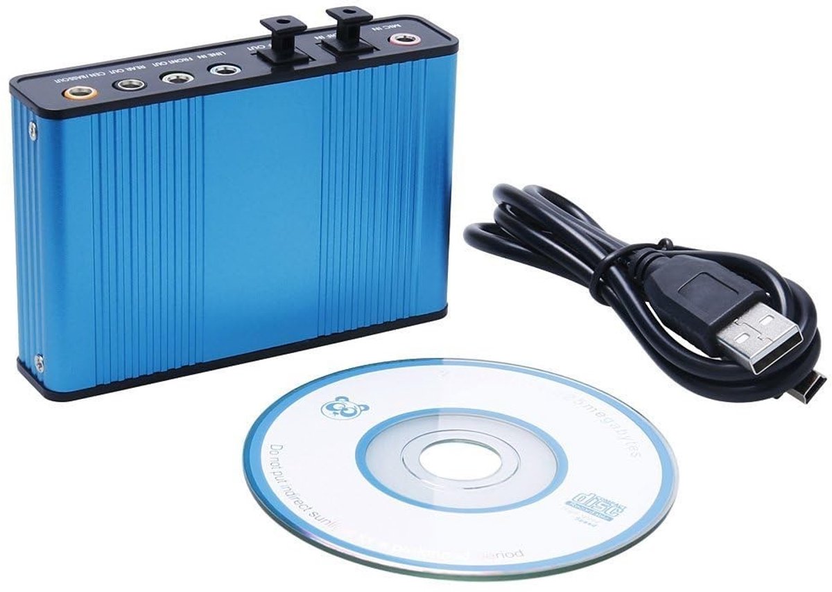 Jhubersproducts - Geluidskaart - Externe 6-kanaals geluidskaart - USB 2.0 - Blauw - 5.1 Surround Sound - Adapter voor pc en laptop - Compact ontwerp