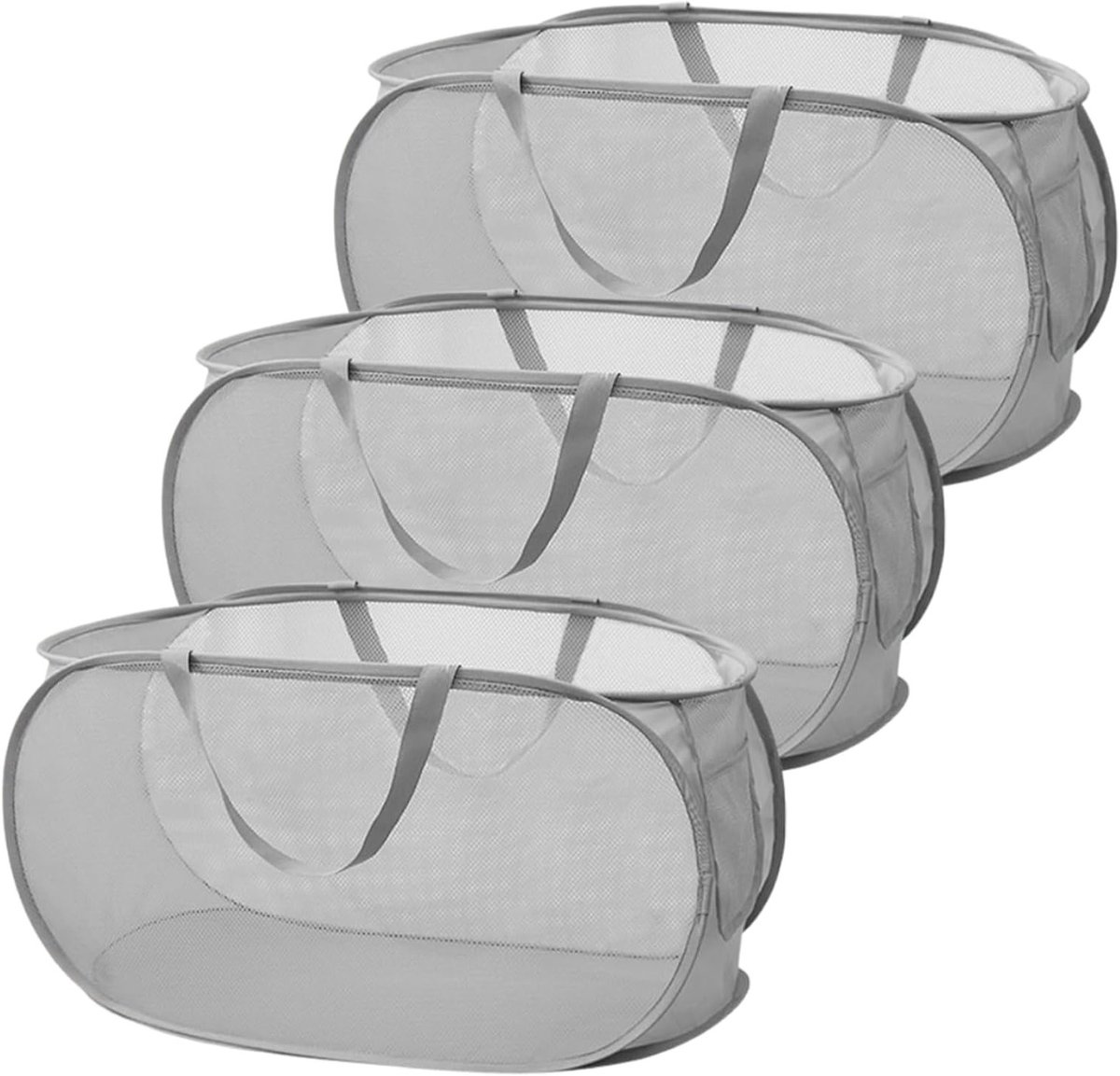 Vouwbare Wasmand Set van 3, Ademend en Ruimtebesparend, Ideaal voor Badkamer, Slaapkamer en Reizen, 36 x 36 x 58 cm, Grijs