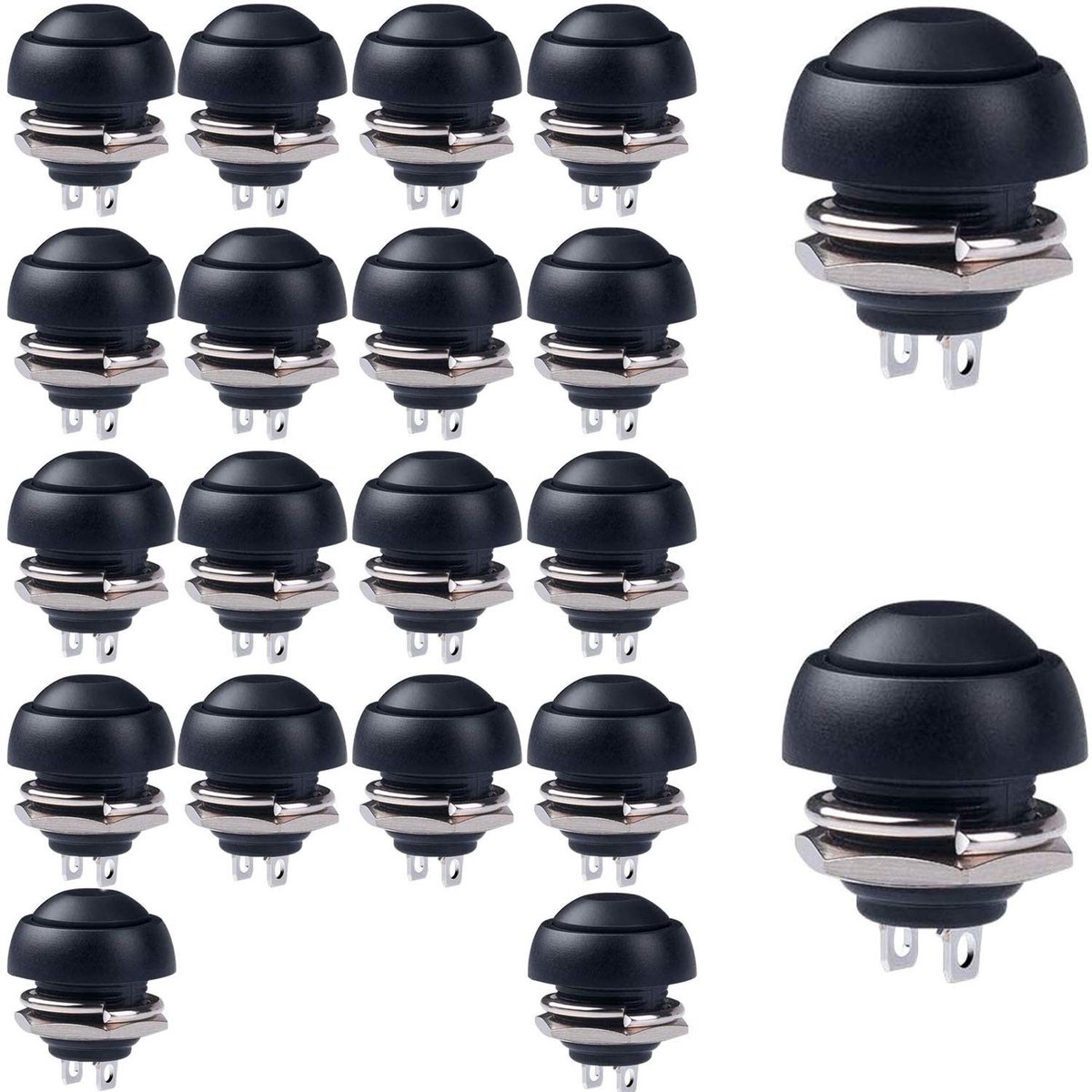 Mini Drukknoppen Set van 20 - 12mm Zwart, SPST ON-OFF, voor Lampen en Meer